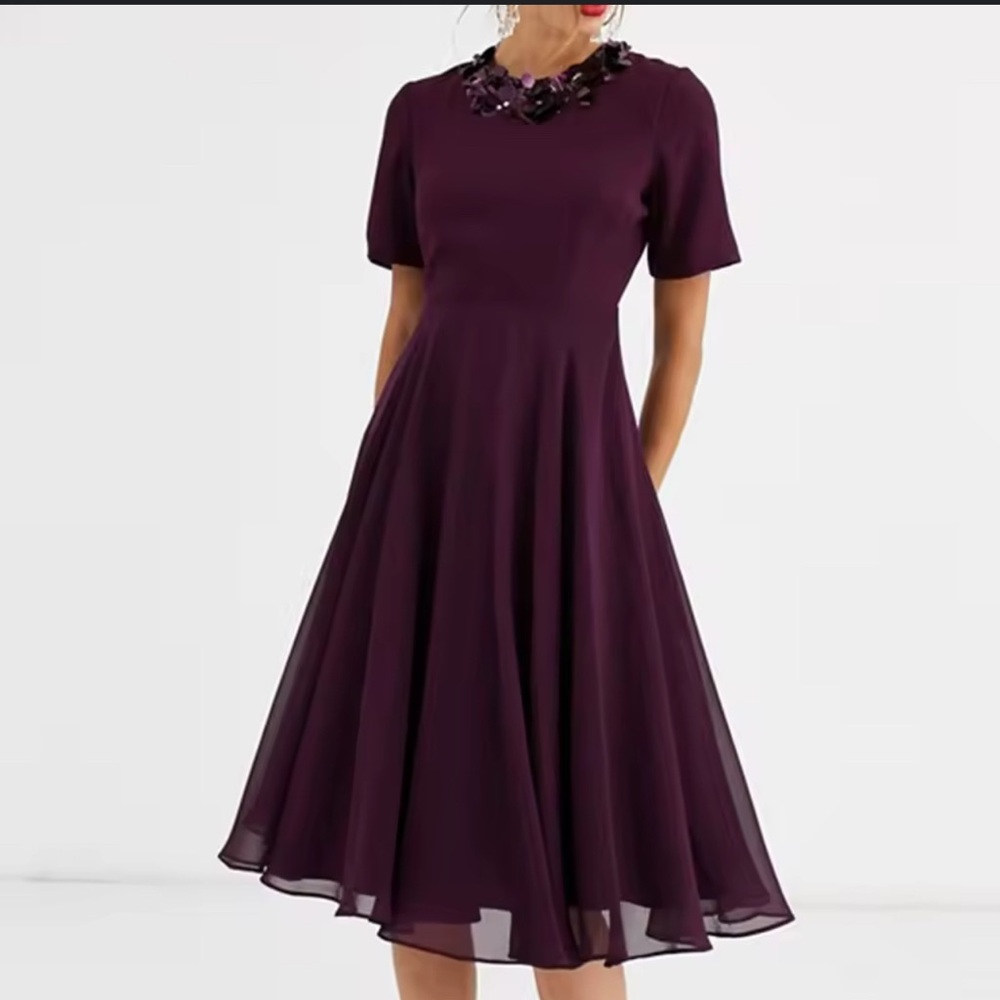 NWT ASOS DESIGN Embellished Neckline Midi Dress 4 - Picture 5 of 10
